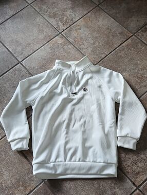 White Quarter-Zip Ribbed Half-Zip Pullover